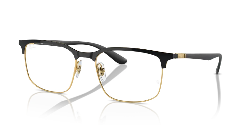 Rayban RX6518-2890 มุมเอียง 3/4 กรอบโลหะดำพื้นทอง 2890
