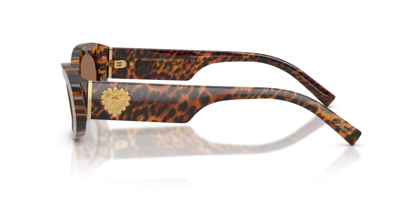แว่นกันแดด Dolce & Gabbana DG4537 347073 มุมข้าง ลายเสือดาวโปร่งใสกับโลโก้ DG สีทอง