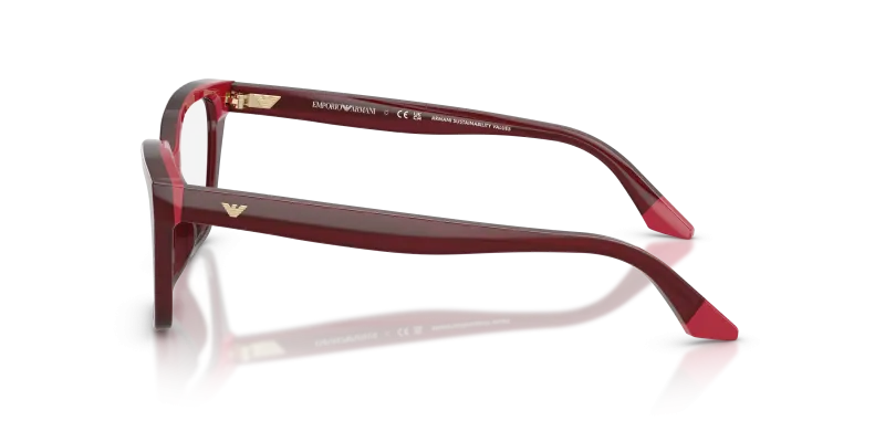 แว่นสายตา Emporio Armani EA3270U 6320 มุมข้าง อะซิเตทสีบอร์โดซ์โอปอลทรงตาแมว