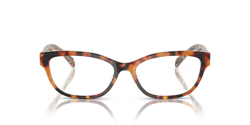 Coach Optic HC6250U 5857 Amber Tortoise Orange Floral Coach HC6250U 5857 แว่นสายตาทรงหมอนสีเต่าเหลืองอำพันลายดอกไม้ส้ม สำหรับผู้หญิง