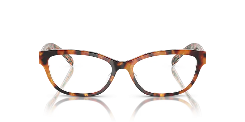 Coach Optic HC6250U 5857 Amber Tortoise Orange Floral Coach HC6250U 5857 แว่นสายตาทรงหมอนสีเต่าเหลืองอำพันลายดอกไม้ส้ม สำหรับผู้หญิง