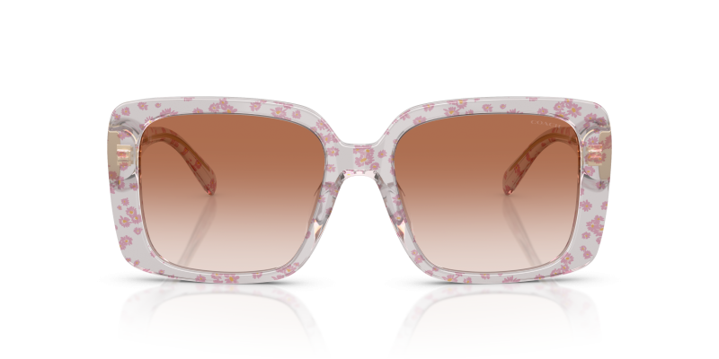 Coach Sun HC8424U 595313 Transparent Pink Floral Pink Gradient Coach HC8424U 595313 แว่นกันแดดกรอบชมพูใสพิมพ์ฟลอรัล เลนส์ไล่ระดับชมพู สำหรับผู้หญิง