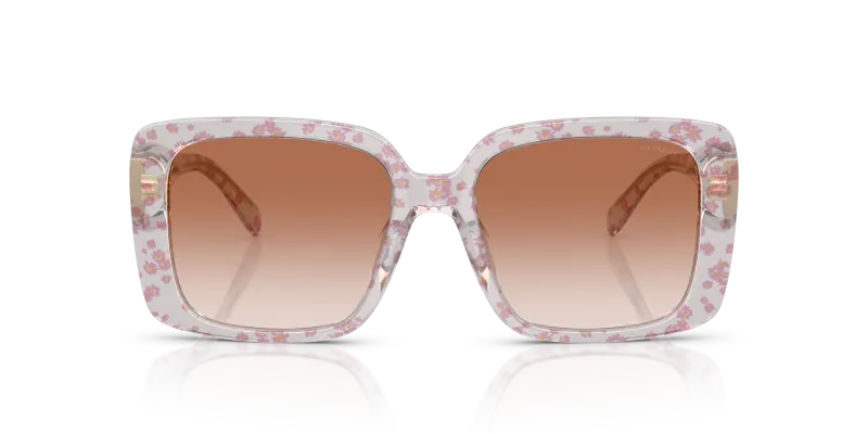 Coach Sun HC8424U 595313 Transparent Pink Floral Pink Gradient Coach HC8424U 595313 แว่นกันแดดกรอบชมพูใสพิมพ์ฟลอรัล เลนส์ไล่ระดับชมพู สำหรับผู้หญิง