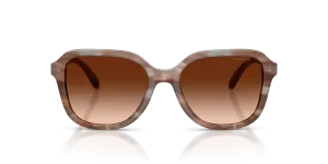 Coach HC8437F 590174 แว่นกันแดดทรงสี่เหลี่ยมกรอบอะซิเตทลายไม้ Redwood Maple สำหรับสุภาพสตรี