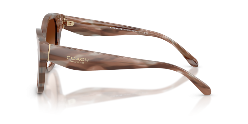 แว่นกันแดด Coach HC8438U 590174 มุมข้าง กรอบอะซิเตทลายไม้ไหล