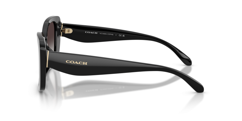 แว่นกันแดด Coach HC8450U 50028G มุมข้าง สะพาน Saddle bridge และป้ายโลโก้ Coach