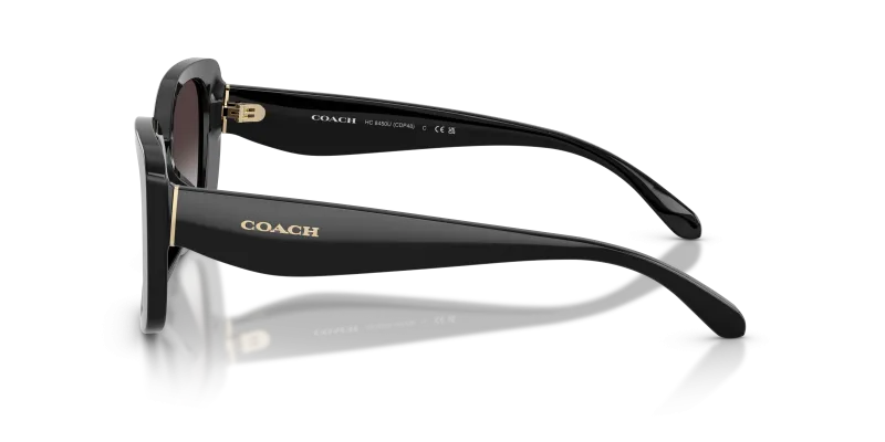 แว่นกันแดด Coach HC8450U 50028G มุมข้าง สะพาน Saddle bridge และป้ายโลโก้ Coach