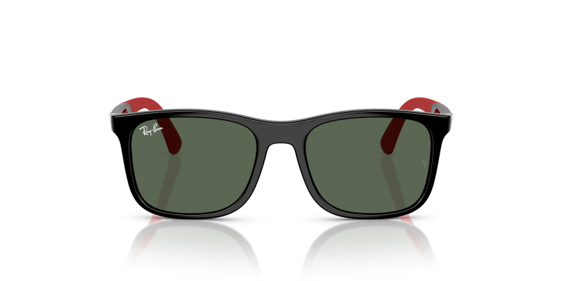 Rayban Sun RJ9084SF 713171 Black Red Dark Green Rayban RJ9084SF 713171 แว่นกันแดดเด็กทรงสี่เหลี่ยมสีดำพื้นแดง เลนส์เขียวเข้ม