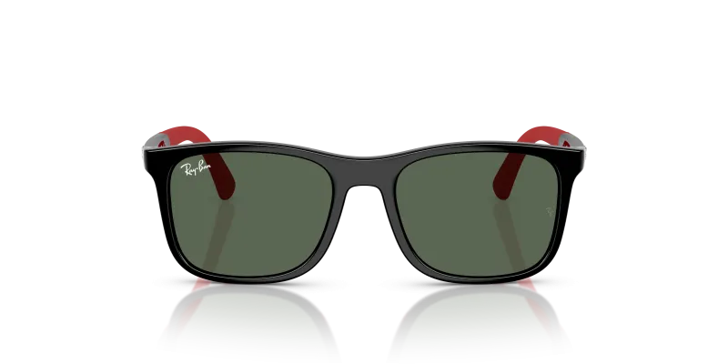 Rayban Sun RJ9084SF 713171 Black Red Dark Green Rayban RJ9084SF 713171 แว่นกันแดดเด็กทรงสี่เหลี่ยมสีดำพื้นแดง เลนส์เขียวเข้ม
