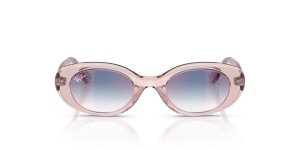 Rayban RJ9141SF 7218U0 แว่นกันแดดเด็กทรงวงรีสีชมพูโปร่งใส เลนส์ปรอทไล่ระดับ