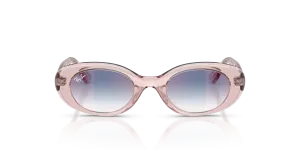 Rayban RJ9141SF 7218U0 แว่นกันแดดเด็กทรงวงรีสีชมพูโปร่งใส เลนส์ปรอทไล่ระดับ