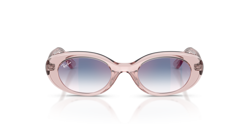 Rayban Sun RJ9141SF 7218U0 Transparent Pink Blue Mirror Rayban RJ9141SF 7218U0 แว่นกันแดดเด็กทรงวงรีสีชมพูโปร่งใส เลนส์ปรอทไล่ระดับ