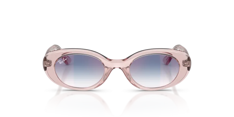 Rayban RJ9141SF 7218U0 แว่นกันแดดเด็กทรงวงรีสีชมพูโปร่งใส เลนส์ปรอทไล่ระดับ