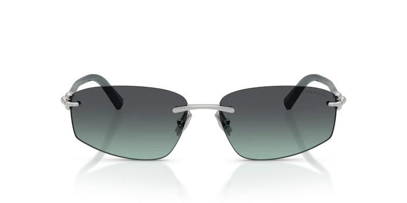 Tiffany & Co Sun TF3114 60012G Silver Azure Dark Grey Tiffany & Co TF3114 60012G แว่นกันแดดกรอบเงินไร้ขอบ เลนส์ Azure ไล่ระดับเทาเข้ม ทุกเพศ