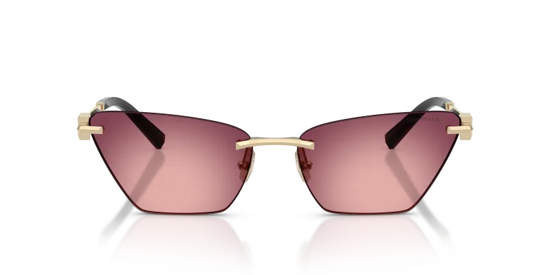Tiffany & Co Sun TF3120 62428H Pale Gold Pink Gradient Tiffany & Co TF3120 62428H แว่นกันแดดทรงผีเสื้อไร้ขอบโทนทองอ่อน เลนส์ไล่ระดับชมพูม่วง สำหรับผู้หญิง