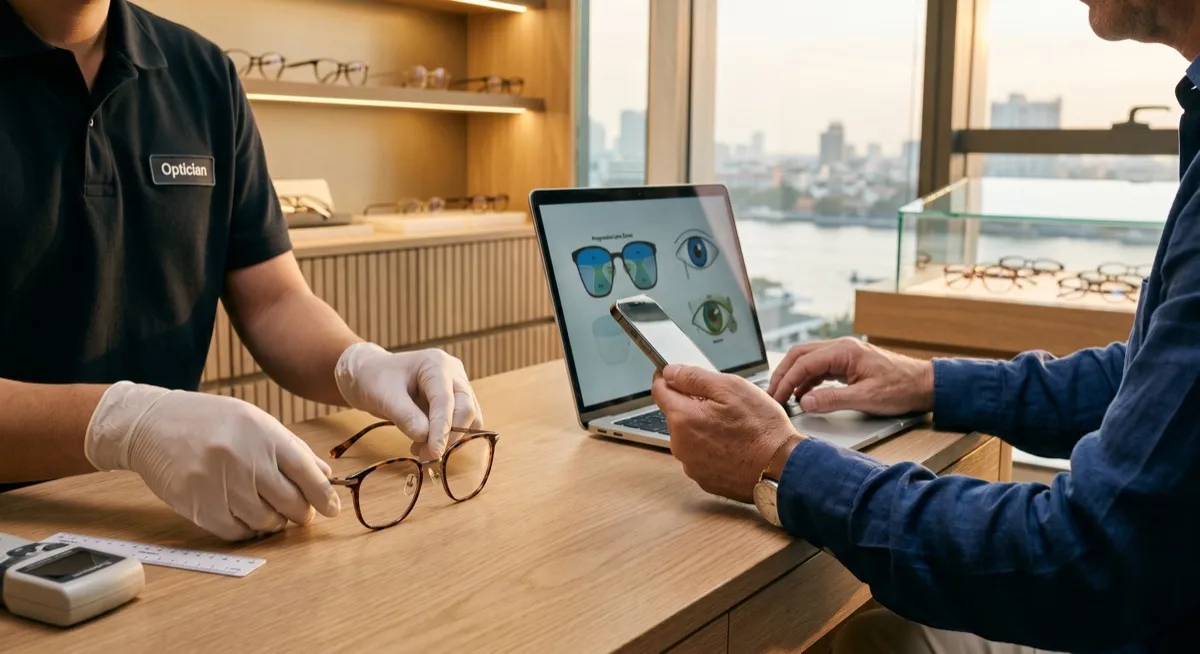 ตัดแว่นที่ไหนดีสำหรับเลนส์โปรเกรสซีฟ เลือกร้านยังไงให้ปรับตัวง่าย eyecare featured