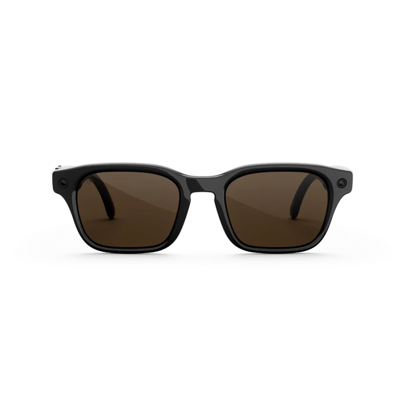 แว่น Meta Adventurer กรอบดำ เลนส์น้ำตาล มุมสามส่วนสี่บนพื้นหลังขาว