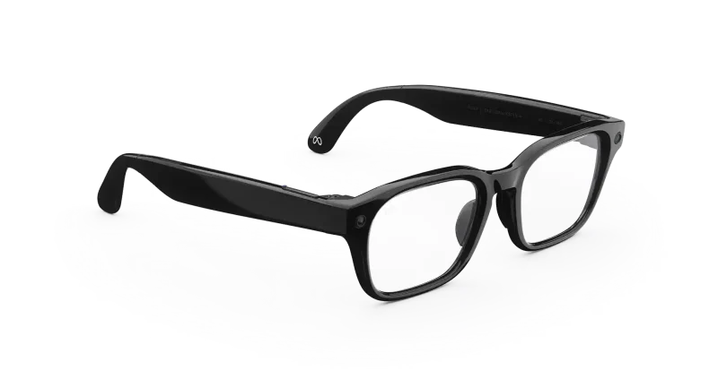 แว่น Meta Adventurer สีดำ เลนส์ใส มุมเฉียงด้านข้าง