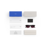 ชุดกล่องแว่น Meta Adventurer สีเมอร์โล จัดวางกล่อง เคส และการ์ดคู่มือ