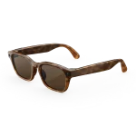แว่น Meta Adventurer กรอบลายกระ เลนส์น้ำตาล มุมเฉียง 3/4 บนพื้นขาว