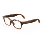 แว่น Meta Adventurer ลายกระ มุมเฉียงเห็นลายอะซิเตทและตัวอักษรบนขาแว่น