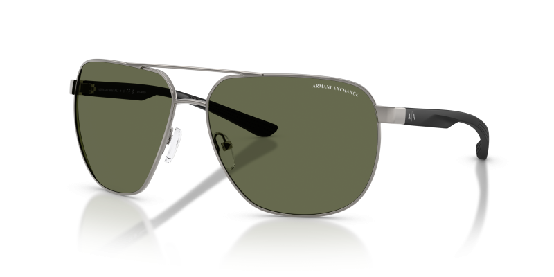 แว่นกันแดด Armani Exchange AX2047S-60689A Shiny Gunmetal Dark Green Polarized Armani Exchange AX2047S-60689A 60689A แว่นกันแดดทรงกลมเลนส์โพลาไรซ์สีเขียวเข้ม สำหรับผู้ชาย