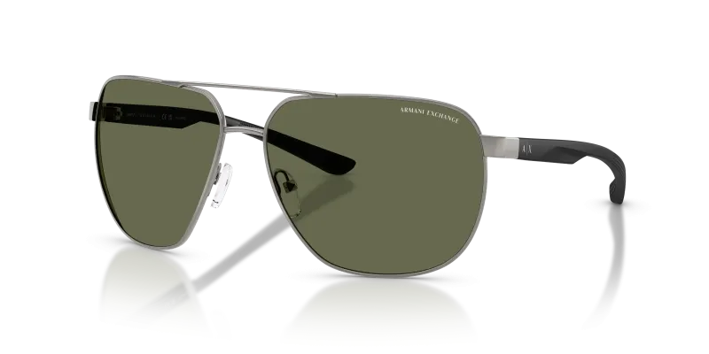 แว่นกันแดด Armani Exchange AX2047S-60689A Shiny Gunmetal Dark Green Polarized Armani Exchange AX2047S-60689A 60689A แว่นกันแดดทรงกลมเลนส์โพลาไรซ์สีเขียวเข้ม สำหรับผู้ชาย