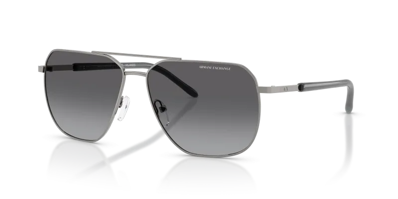 แว่นกันแดด Armani Exchange AX2057S-6003T3 Shiny Gunmetal Polarized Grey Gradient แว่นกันแดด Armani Exchange AX2057S-6003T3 เลนส์โพลาไรซ์ไล่ระดับสีเทา ฟิตกว้าง
