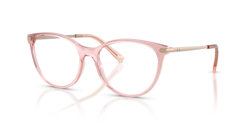 กรอบแว่นสายตา Armani Exchange AX3078-8339 Shiny Transparent Pink แว่นสายตา Armani Exchange AX3078-8339 สีชมพูโปร่งใสประกาย มุมเฉียงสามส่วนสี่