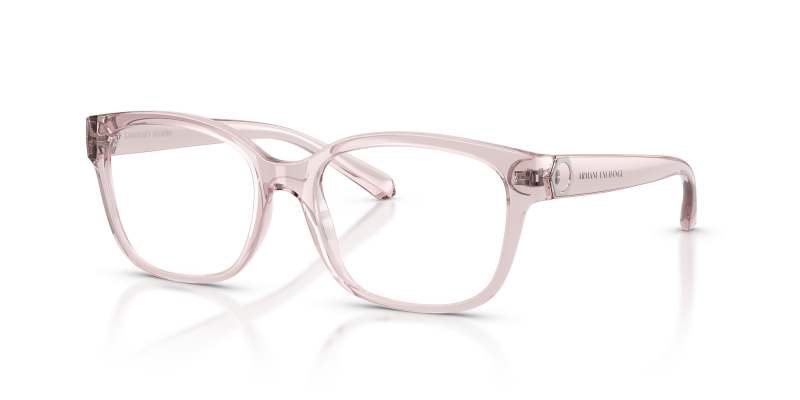 กรอบแว่นสายตา Armani Exchange AX3098-8424 Shiny Transparent Pink แว่นสายตา Armani Exchange AX3098-8424 มุมเฉียง สีชมพูโปร่งใสประกาย สำหรับผู้หญิง