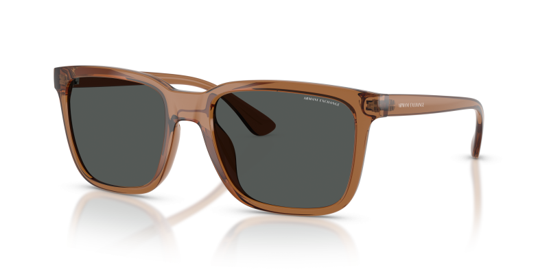 แว่นกันแดด Armani Exchange AX4112SU-835887 Shiny Transparent Brown Dark Grey แว่นกันแดด Armani Exchange AX4112SU-835887 มุมเฉียง สีน้ำตาลโปร่งใสประกาย สำหรับผู้ชาย