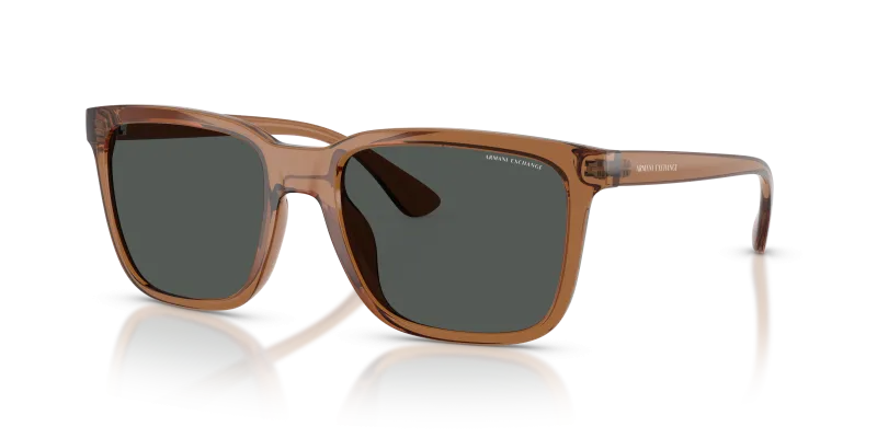 แว่นกันแดด Armani Exchange AX4112SU-835887 มุมเฉียง สีน้ำตาลโปร่งใสประกาย สำหรับผู้ชาย