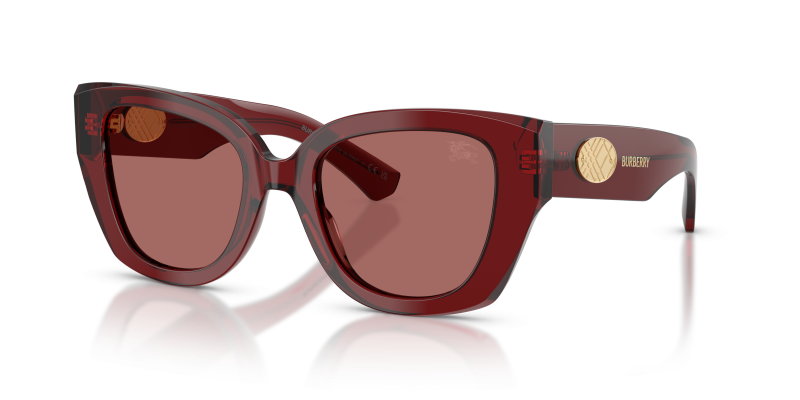 แว่นกันแดด Burberry BE4503F-419269 มุมเฉียง สีบอร์โด สำหรับผู้หญิง
