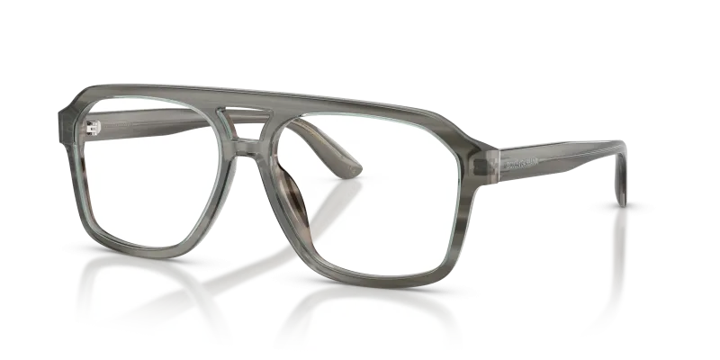 แว่นสายตา Dolce & Gabbana DG3452-3479 มุมเฉียง เทาโปร่งใสบนลายทางสีเทา สำหรับผู้ชาย