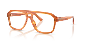แว่นสายตา Dolce & Gabbana DG3452-3483 มุมเฉียง น้ำตาลสีอูฐโปร่งใสบนสีขิงลายทาง สำหรับผู้ชาย