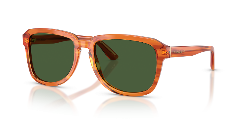 แว่นกันแดด Dolce & Gabbana DG4566-34839A Transp Camel on Striped Ginger Dark Green Polarized แว่นกันแดด Dolce & Gabbana DG4566-34839A มุมเฉียง น้ำตาลสีอูฐโปร่งใสบนสีขิงลายทาง สำหรับผู้ชาย