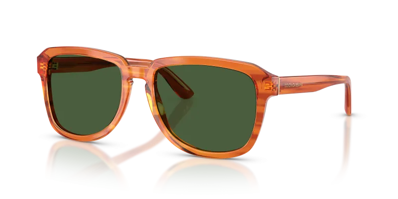แว่นกันแดด Dolce & Gabbana DG4566-34839A Transp Camel on Striped Ginger Dark Green Polarized แว่นกันแดด Dolce & Gabbana DG4566-34839A มุมเฉียง น้ำตาลสีอูฐโปร่งใสบนสีขิงลายทาง สำหรับผู้ชาย