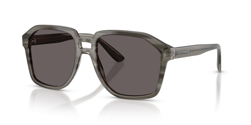 แว่นกันแดด Dolce & Gabbana DG4568-347987 มุมเฉียง เทาโปร่งใสบนลายทางสีเทา สำหรับผู้ชาย