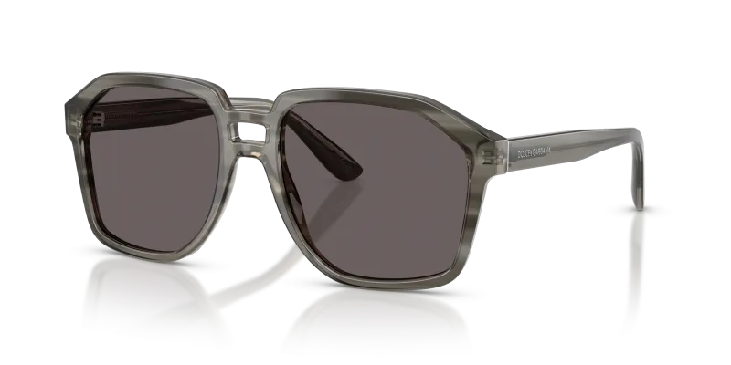 แว่นกันแดด Dolce & Gabbana DG4568-347987 มุมเฉียง เทาโปร่งใสบนลายทางสีเทา สำหรับผู้ชาย