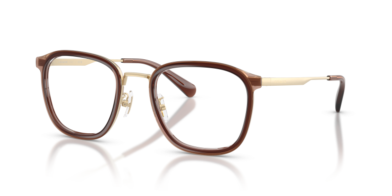 กรอบแว่นสายตา Coach HC5210-9474 Satin Light Gold Brown แว่นสายตา Coach HC5210-9474 สีทองอ่อนซาตินสลับน้ำตาล มุมสามส่วนสี่