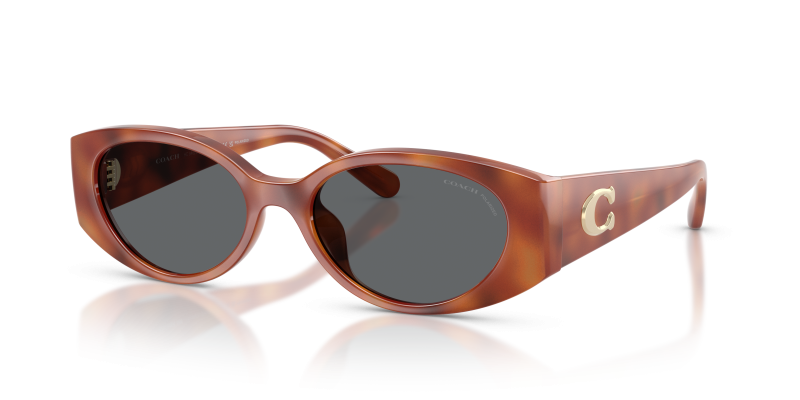 แว่นกันแดด Coach HC8462U-577481 มุมเฉียง ลายกระสีคาราเมล สำหรับผู้หญิง