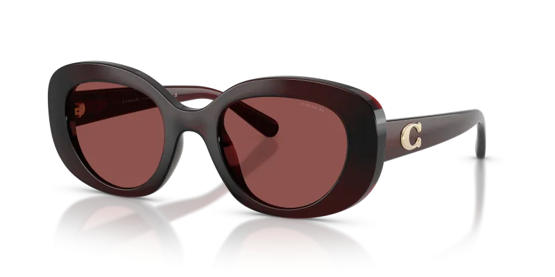 แว่นกันแดด Coach HC8463U-596375 Transparent Garnet Wine Solid แว่นกันแดด Coach HC8463U-596375 มุมเฉียง สีโกเมนโปร่งใส สำหรับผู้หญิง