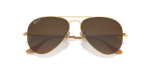 แว่นกันแดด Rayban Aviator RB3025-112/M2 Matte Gold Brown Polarized Rayban RB3025 112/M2 close-up ด้านหน้า