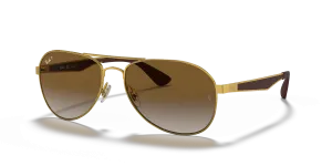 Rayban RB3549-001/T5 แว่นกันแดดสีมองอะริสต้าทอง เลนส์น้ำตาลโพลาไรซ์ ทรงนักบิน ทุกเพศ