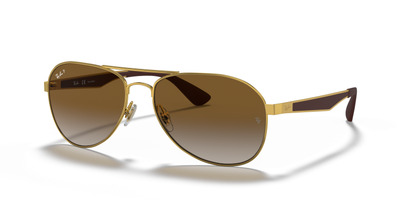 แว่นกันแดด Rayban RB3549-001/T5 Arista Brown Polarized Rayban RB3549-001/T5 แว่นกันแดดสีมองอะริสต้าทอง เลนส์น้ำตาลโพลาไรซ์ ทรงนักบิน ทุกเพศ
