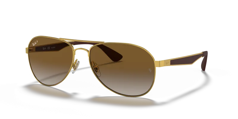 แว่นกันแดด Rayban RB3549-001/T5 Arista Brown Polarized Rayban RB3549-001/T5 แว่นกันแดดสีมองอะริสต้าทอง เลนส์น้ำตาลโพลาไรซ์ ทรงนักบิน ทุกเพศ