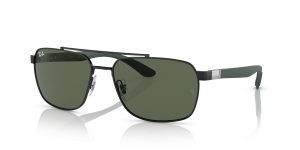 Rayban RB3701-002/71 002/71 แว่นกันแดดกรอบดำขาแว่นยืดหยุ่นเลนส์เขียวเข้ม สำหรับผู้ชาย