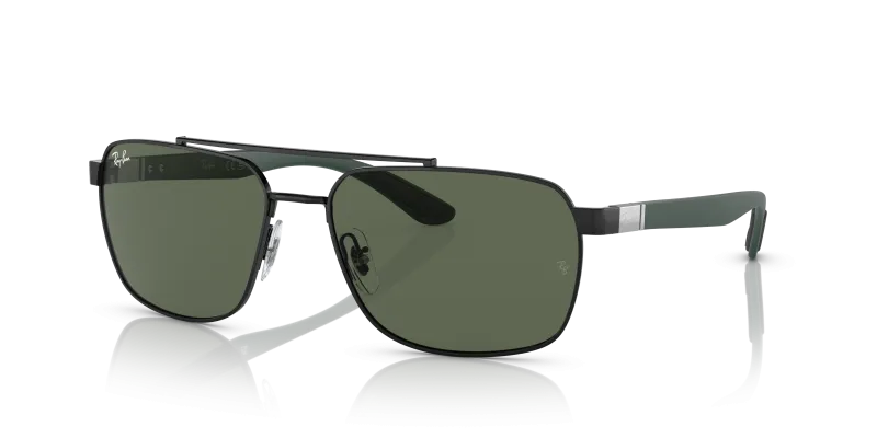 Rayban RB3701-002/71 002/71 แว่นกันแดดกรอบดำขาแว่นยืดหยุ่นเลนส์เขียวเข้ม สำหรับผู้ชาย