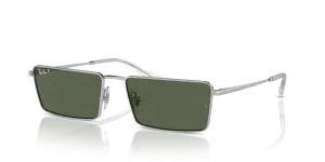 Rayban Emy RB3741-003/9A แว่นกันแดดทรงสี่เหลี่ยมผืนผ้าสีเงินเลนส์เขียวเข้มโพลาไรซ์ ทั้งชายและหญิง