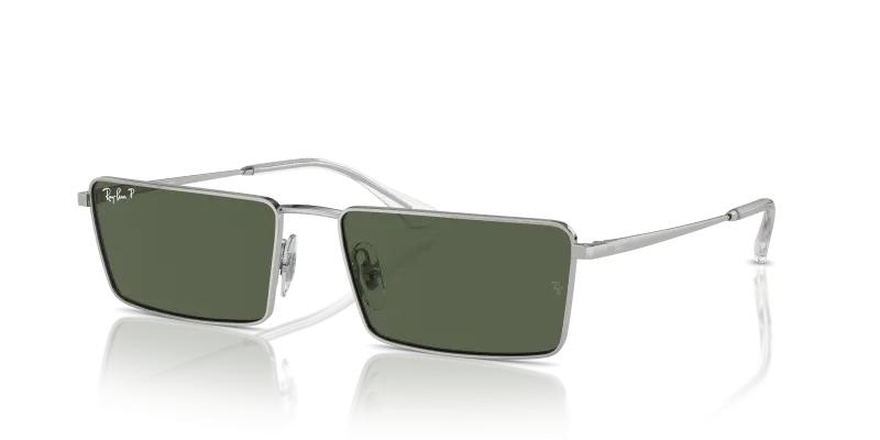Rayban Emy RB3741-003/9A แว่นกันแดดทรงสี่เหลี่ยมผืนผ้าสีเงินเลนส์เขียวเข้มโพลาไรซ์ ทั้งชายและหญิง